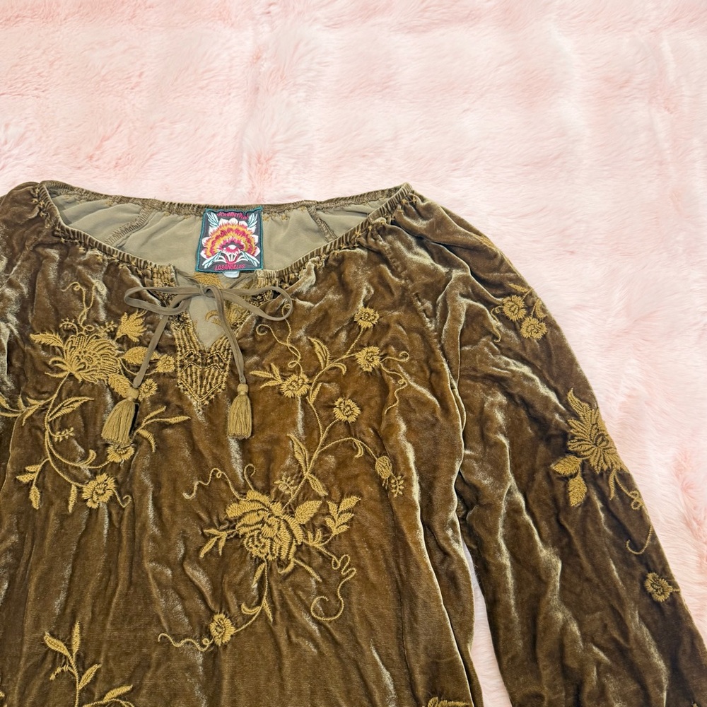 Johnny Was Golden Brown Velvet Embroidered Millie Tunic Blouse - Picture 4 of 6